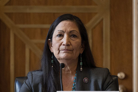 This photo of Deb Haaland was taken by Jim Watson of the Associated Press. The image was obtained from the corresponding article in the Tampa Bay Times.