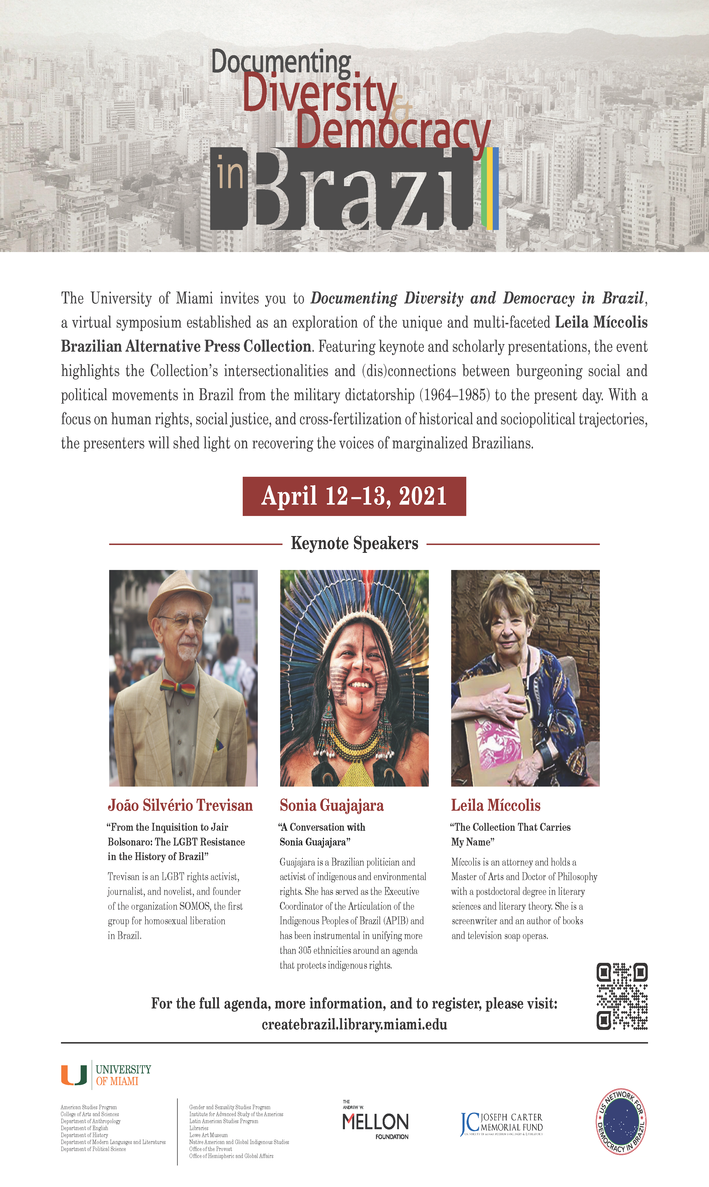 This is a composite flyer image for the event Documenting Diversity & Democracy in Brazil on April 12-13, 2021.